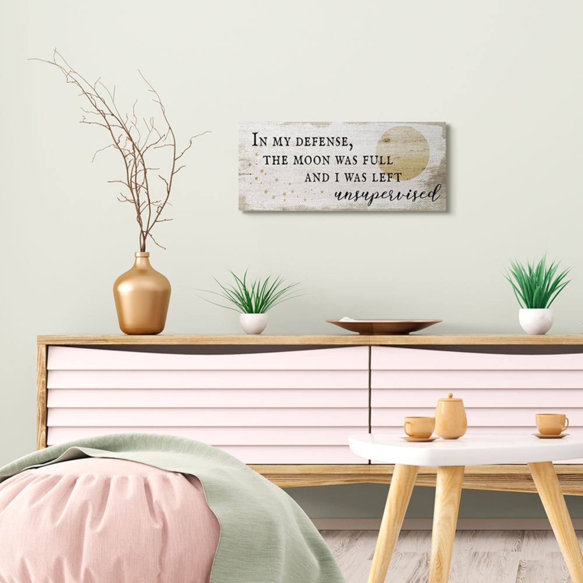 Stupell Industries Full Moon Unsupervised Phrase Rustic Halloween Charm Canvas Wall Art